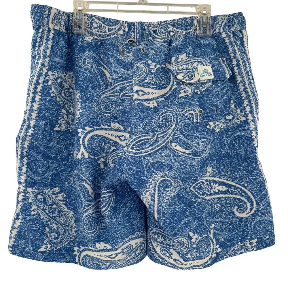 Peter Millar XL Blue‎ Germ Pattern Stretch Waist Swim Trunks